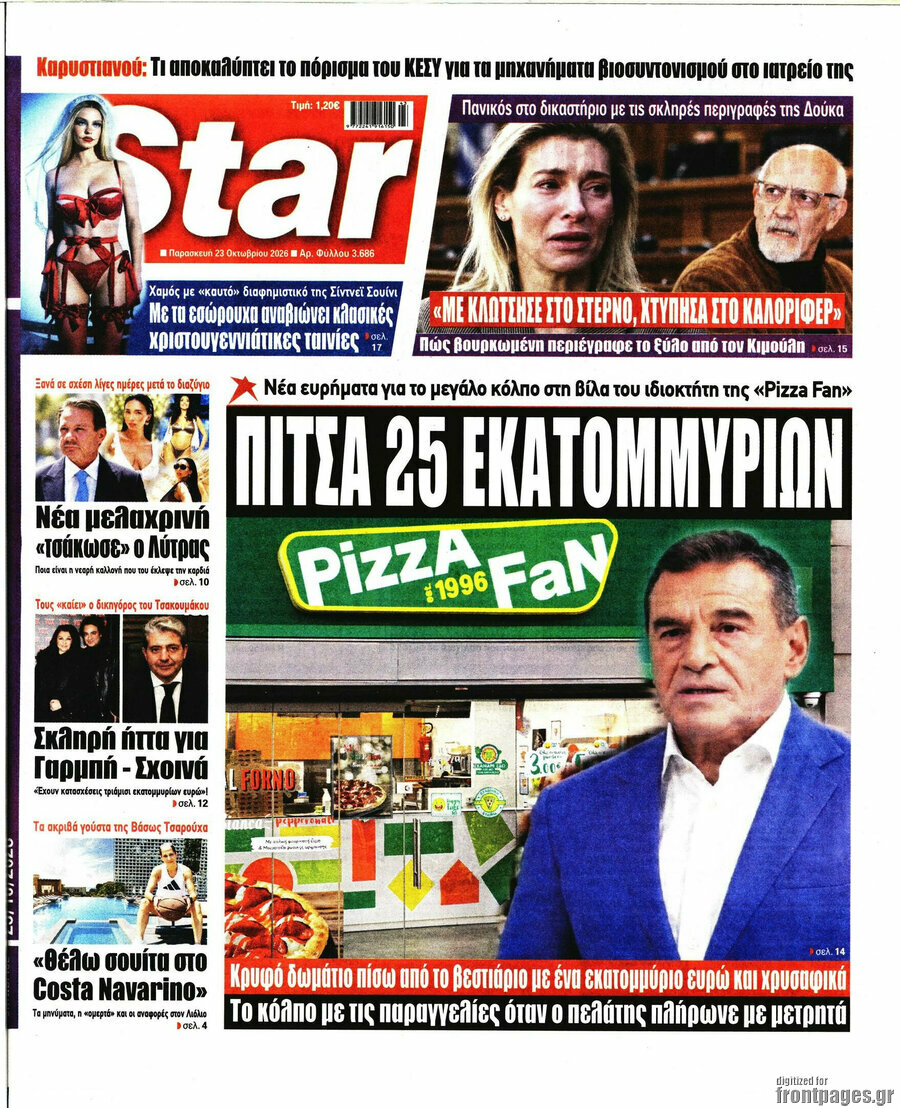 Πρωτοσέλιδο Star press – 23 Οκτωβρίου 2026