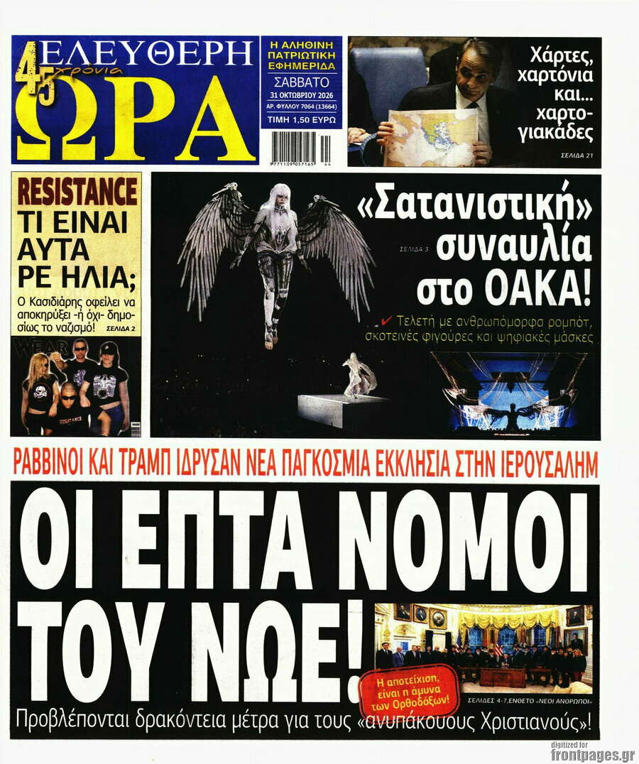 Πρωτοσέλιδο Ελεύθερη ώρα – 31 Οκτωβρίου 2026